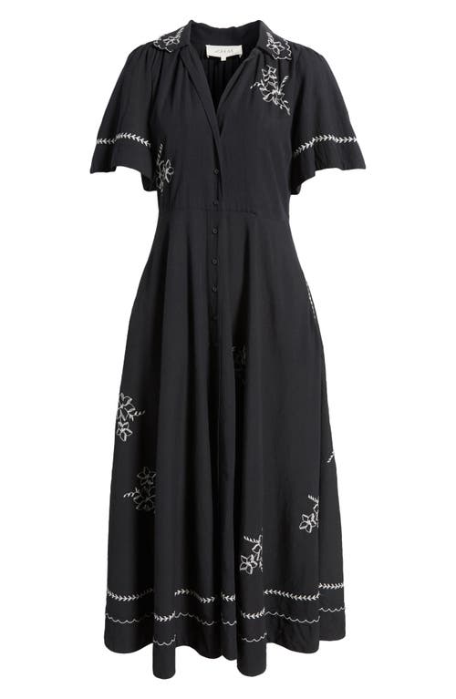 Shop The Great . Bridge Embroidered Cotton Midi Shirtdress In Black