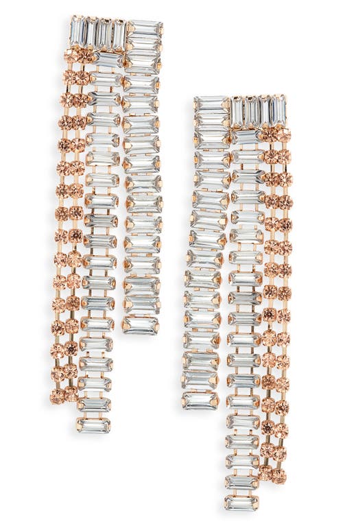 Open Edit Baguette Crystal Fringe Drop Earrings in Clear- Blush- Gold at Nordstrom
