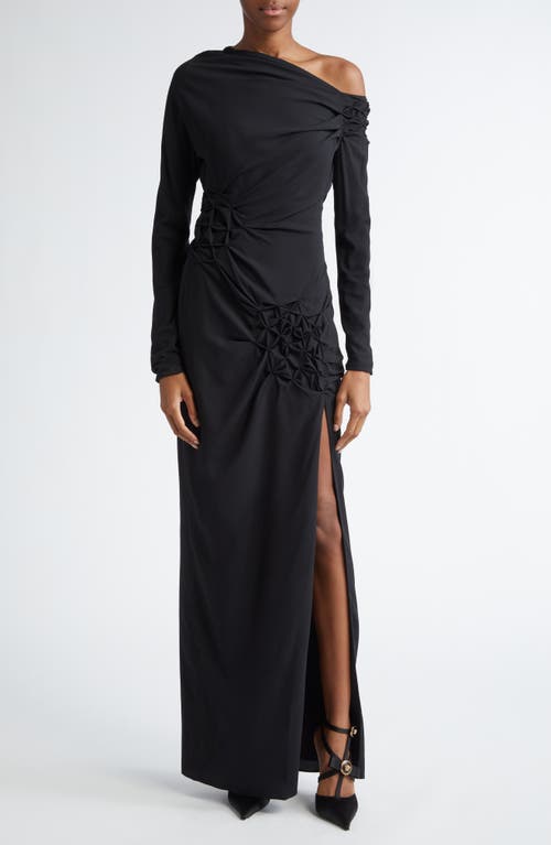 Shop Versace Long Sleeve One-shoulder Gown In Black