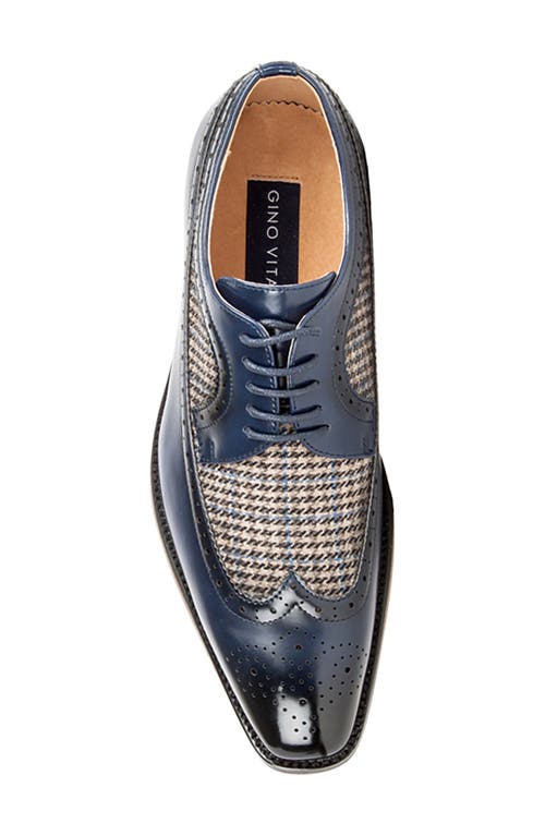 Gino Vitale Houndstooth Wingtip Derby In Blue