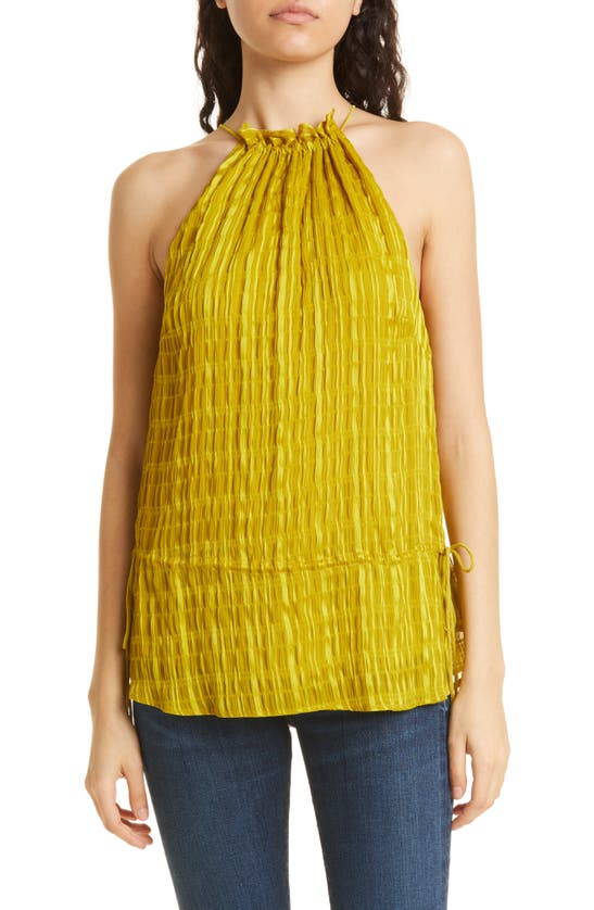 Ted Baker Cliara Textured Stretch-woven Halter-neck Top In Mid Yellow
