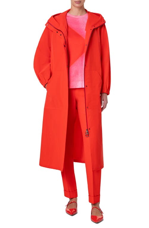 Shop Akris Zachary Water Repellent Taffeta Hooded Long Parka In Poppy