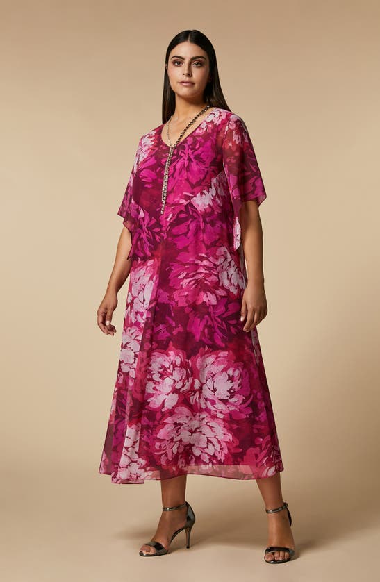 Shop Marina Rinaldi Print Georgette Maxi Dress In Cyclamen