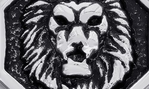 Blackjack Stainless Steel Lion Signet Ring In Oxidized Stainless