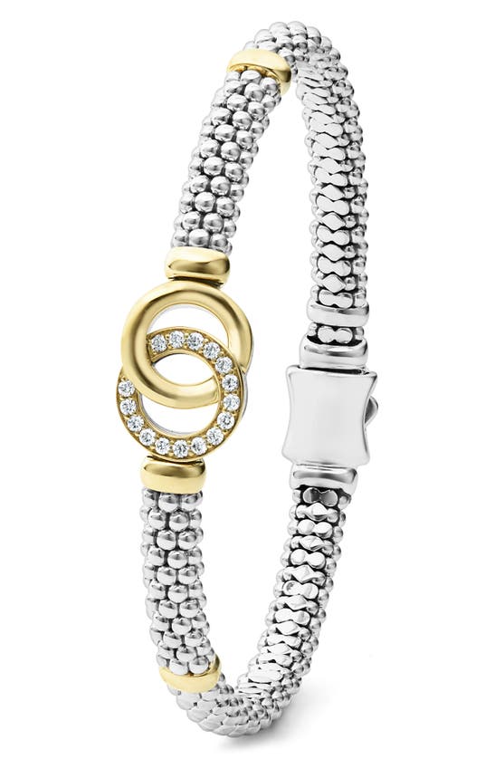 Shop Lagos Signature Caviar Diamond Interlock Circle Bracelet In Silver