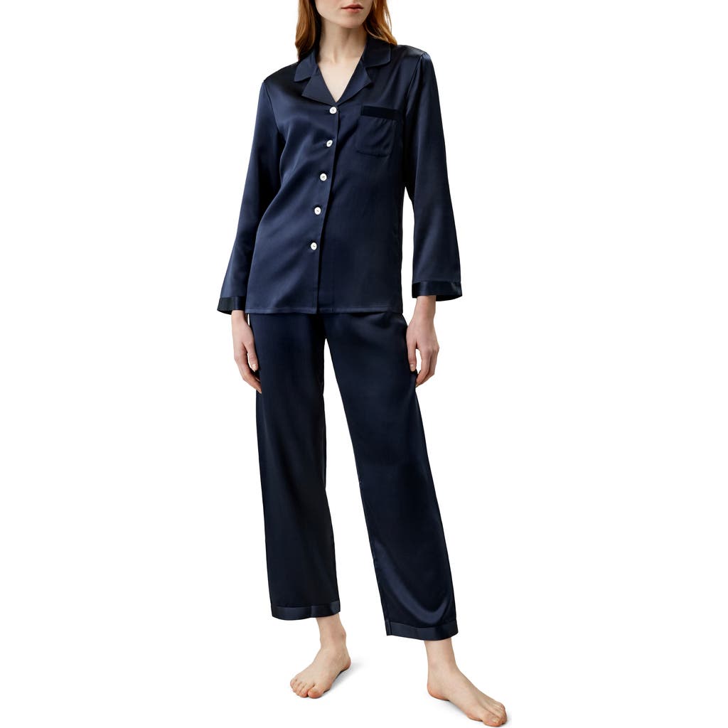 Lilysilk 22 Momme Full Length Silk Pajamas Set In Navy Blue