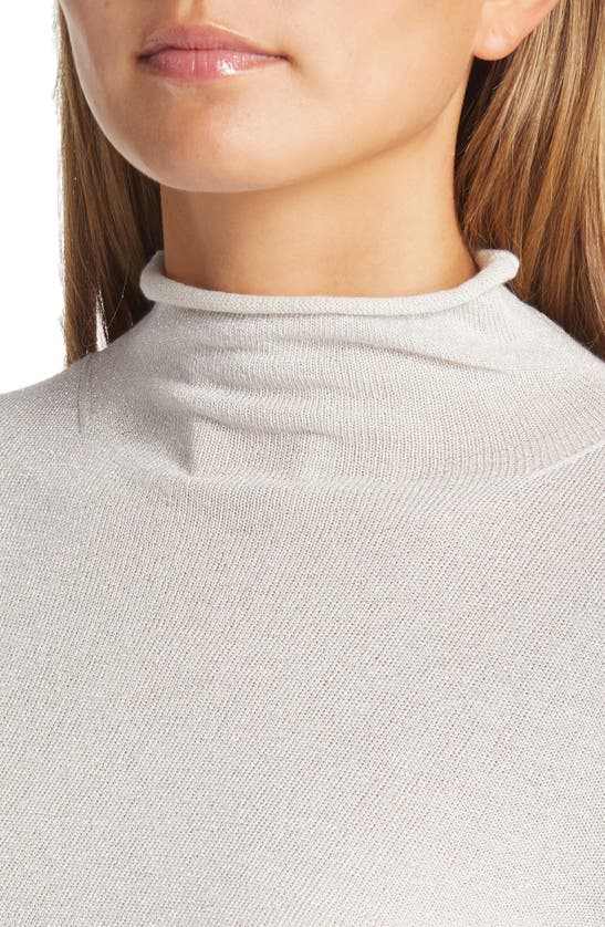 Open Edit Sparkle Turtleneck Sweater In Grey Moonbeam- Silver