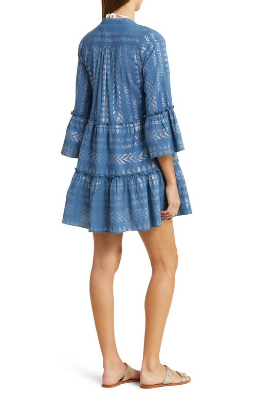 Shop Elan Metallic Bell Sleeve Cover-up Dress In Blue/silver