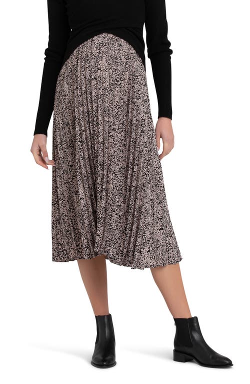 Ripe Maternity Florence Pleated Midi Maternity Skirt In Black/dusty Pink