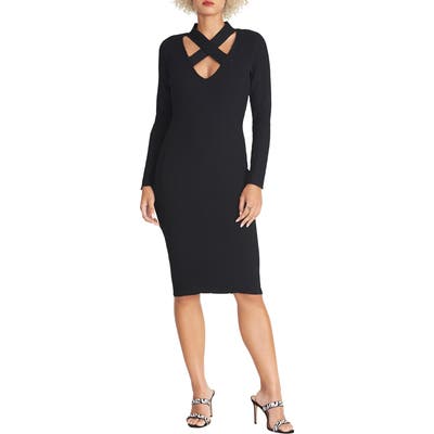 Rachel Rachel Roy Cross Neck Long Sleeve Sweater Dress, Black