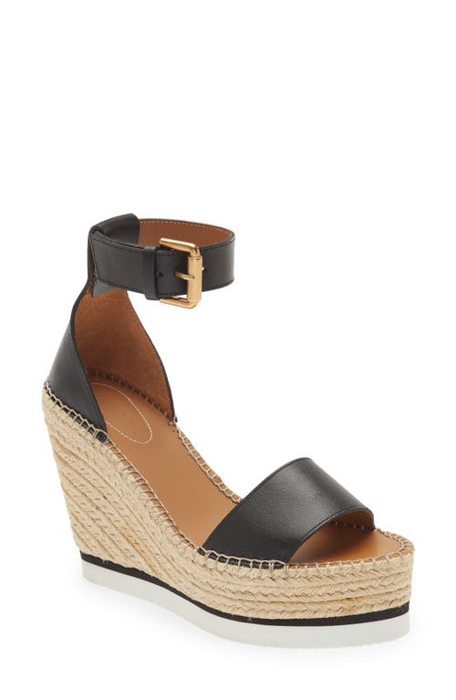 See by Chloé 'Glyn' Espadrille Wedge Sandal in Black/natural at Nordstrom, Size 12Us