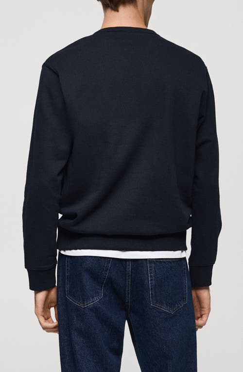 Mango Microstructure Crewneck Sweater In Dark Navy