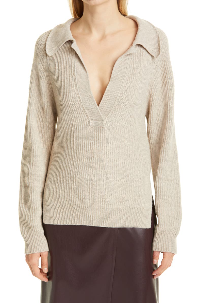 NANUSHKA Bambi Polo Neck Ribbed Sweater, Main, color, BEIGE