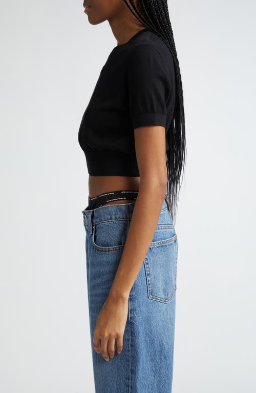 Shop Alexander Wang Debossed Logo Short Sleeve Crop Sweater In Black