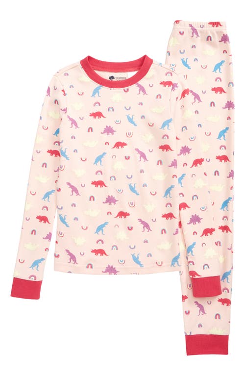 Tucker + Tate Kids' Glow in the Dark Fitted Two-Piece Cotton Pajamas in Pink English Multi Dinos Glow