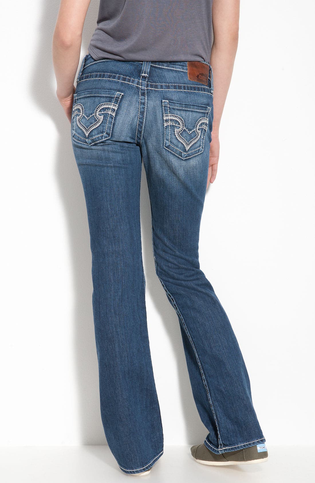 colored denim bootcut jeans