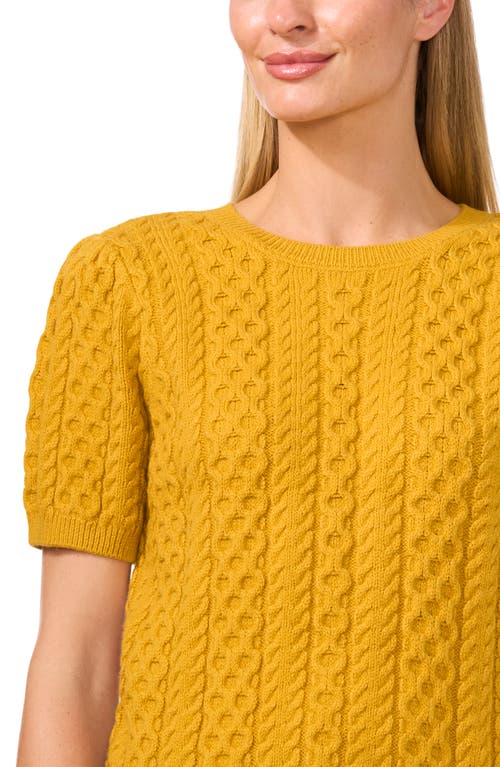 Shop Cece Cable Stitch Short Sleeve Sweater In Honey Pot