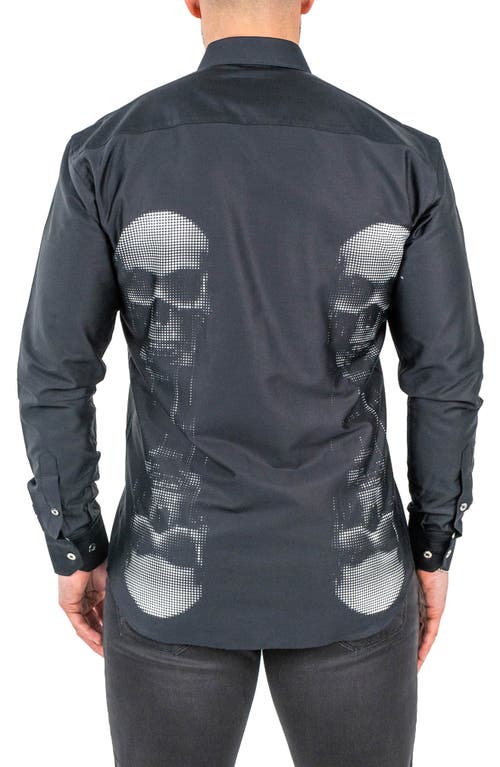 Maceoo Fibonacci Skull Mirror Contemporary Fit Button-up Shirt In Black