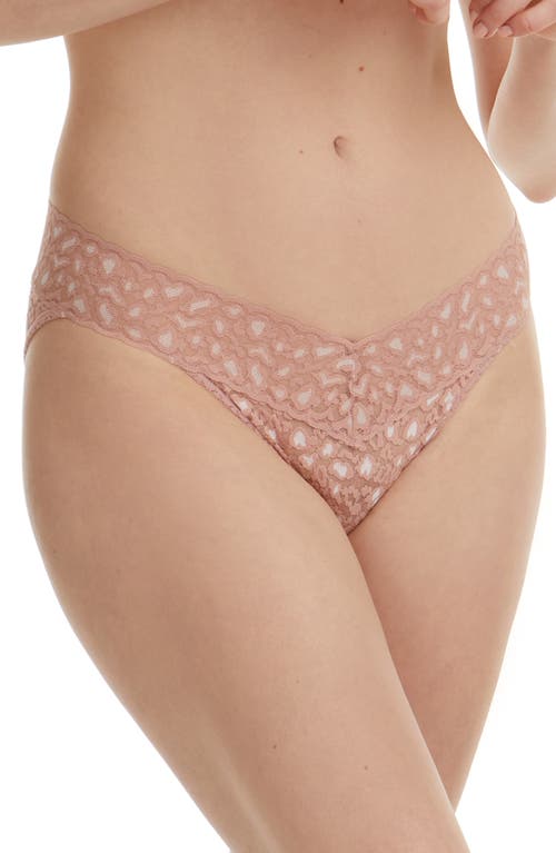 Shop Hanky Panky X-dye Leopard Print Lace Vikini In Desert Rose/white