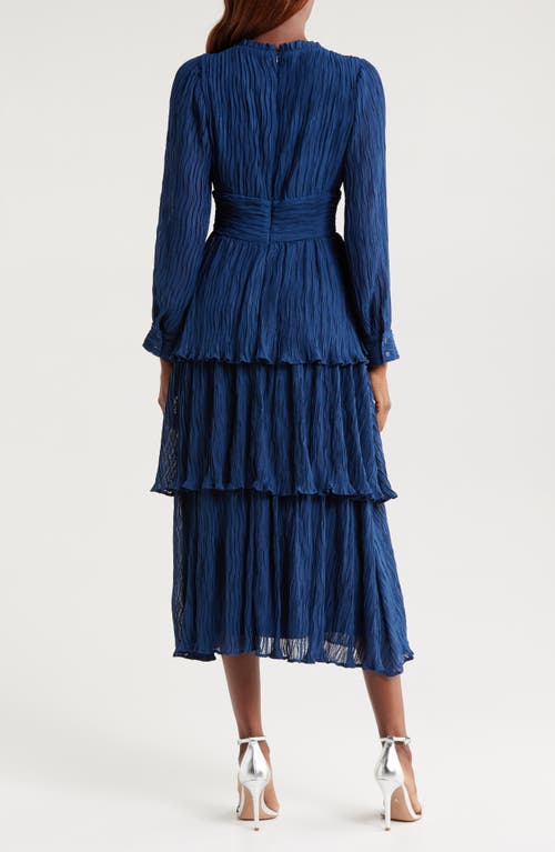 Mila Mae Ruffle Long Sleeve Midi Dress In Navy