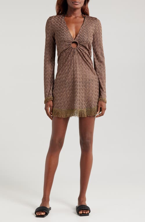 Ramy Brook Cassie Zigzag Long Sleeve Knit Cover-up Dress In Brown