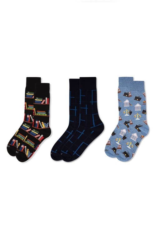 Memoi Professions Assorted 3-pack Crew Socks In Black-black Multi