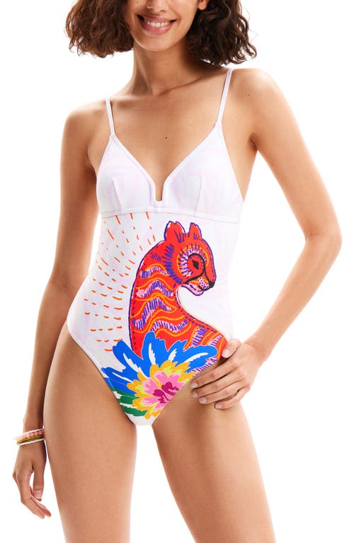 Panther One-Piece Swimsuit in White