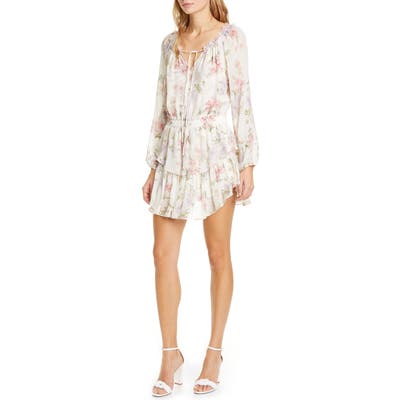 Loveshackfancy Popover Floral Long Sleeve Silk Minidress, Ivory
