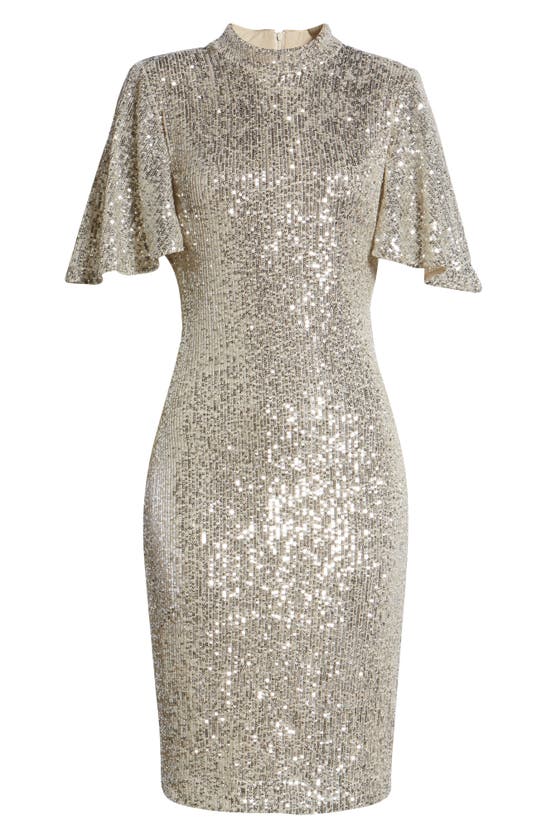 Eliza J Sequin Short Sleeve Shift Dress In Silver