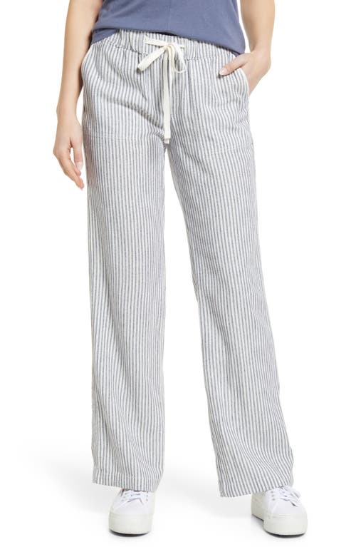 caslon(r) Stripe Linen Blend Pants in Ivory- Navy Peacoat Stripe
