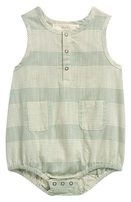 Shop Pehr Stripe Organic Cotton Pocket Romper In Lagoon