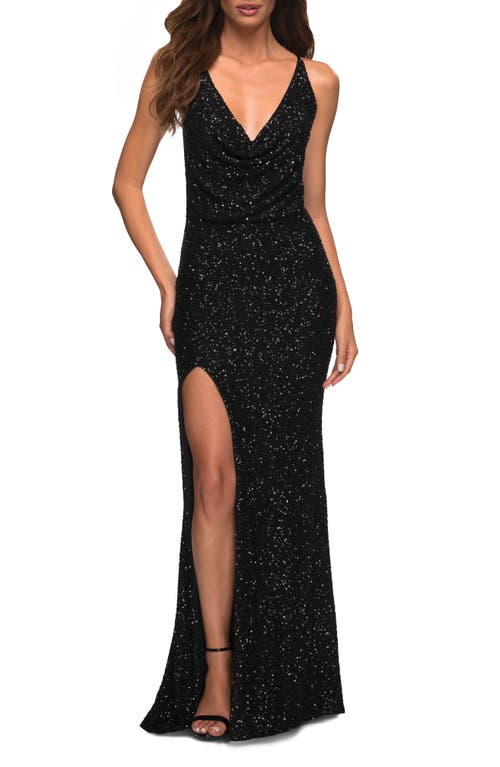 Sequin Sleeveless Gown in Black