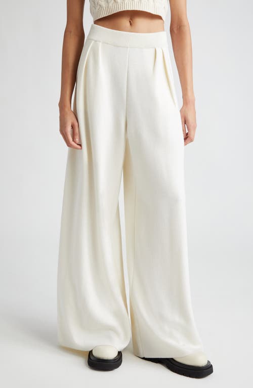 Max Mara Nocera Pleated Wide Leg Virgin Wool Sweater Pants White at Nordstrom,