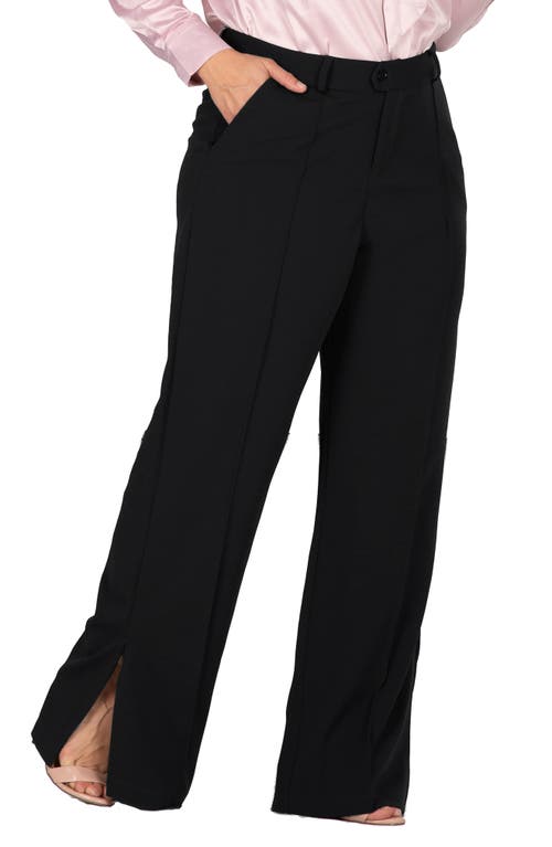 Standards & Practices High Waist Split Hem Wide Leg Stretch Cotton Trousers Black at Nordstrom,