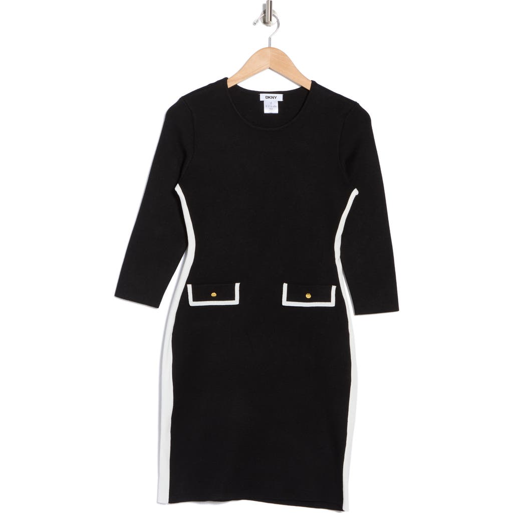 Dkny Stripe Sweater Dress In Black/ivory