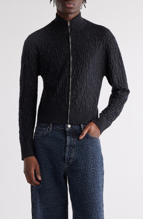 Acne Studios Debossed Zip-Up Wool Cardigan Black/Grey at Nordstrom,