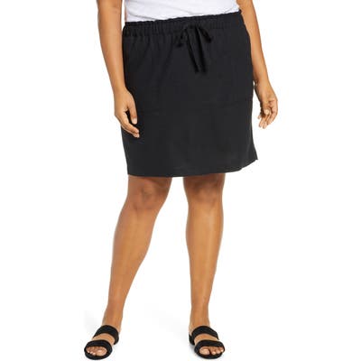 Plus Size Caslon Paperbag Waist Linen Blend Skirt, Black