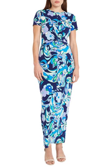 Shop Donna Morgan For Maggy Waist Twist Maxi Dress In Navy/light Lilac