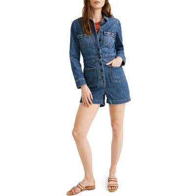 Madewell Denim Long Sleeve Romper, Blue