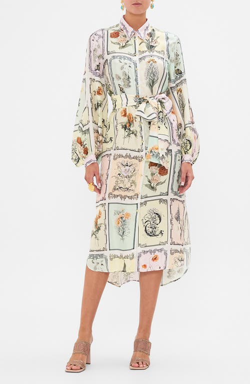 Shop Camilla Long Live Letterpress Long Sleeve Silk Midi Shirtdress