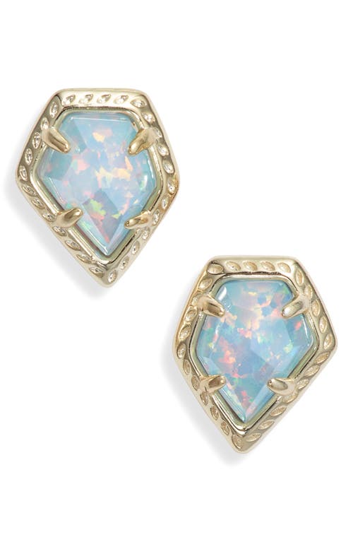 Tessa Framed Stud Earrings in Gold/Light Blue Kyocera Opal