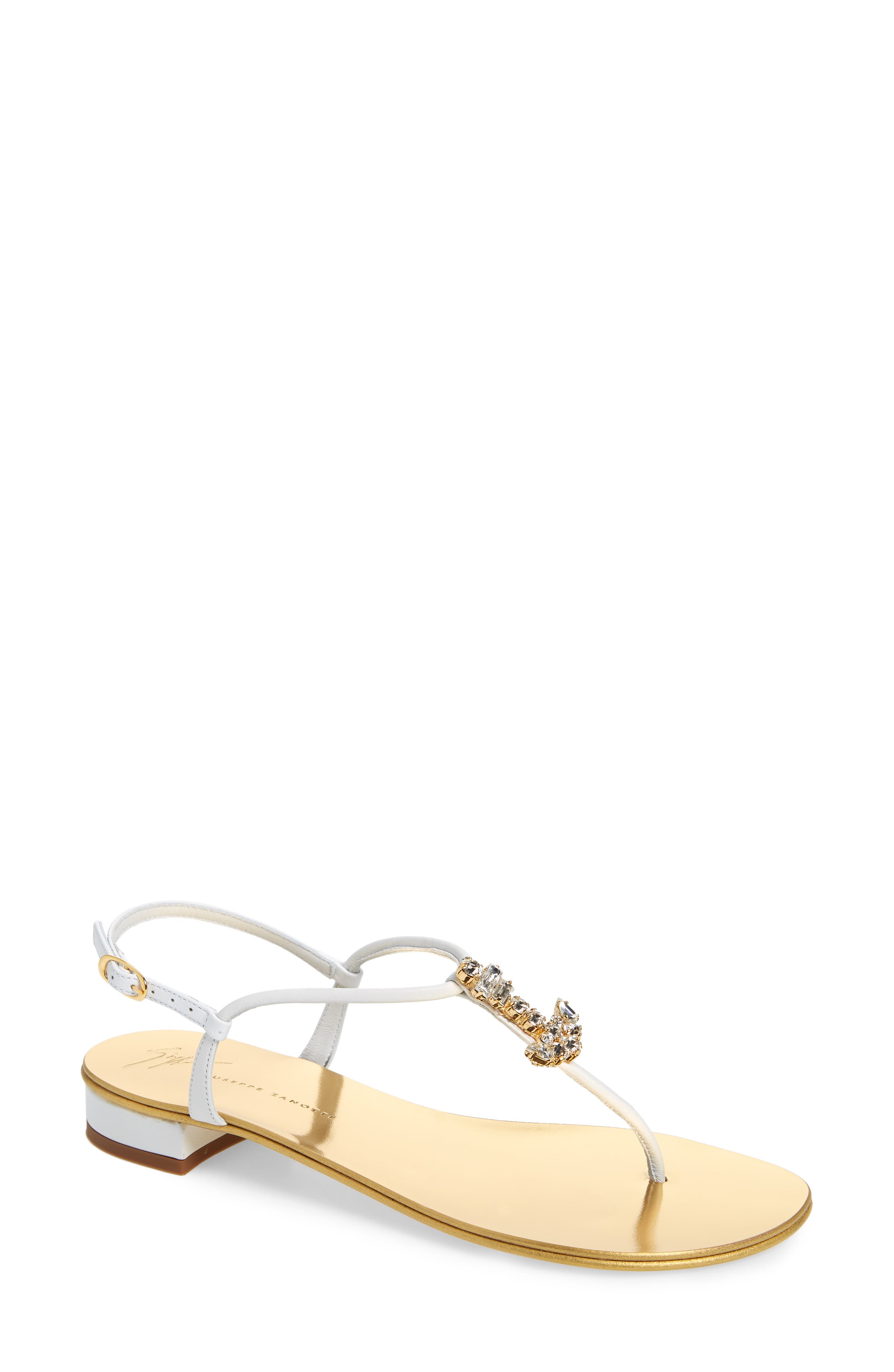 Giuseppe Zanotti Anchor Crystal Embellished Thong Sandal- White