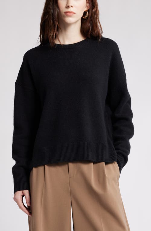 Shop Nordstrom Crewneck Side Slit Wool & Cashmere Sweater In Black Rock