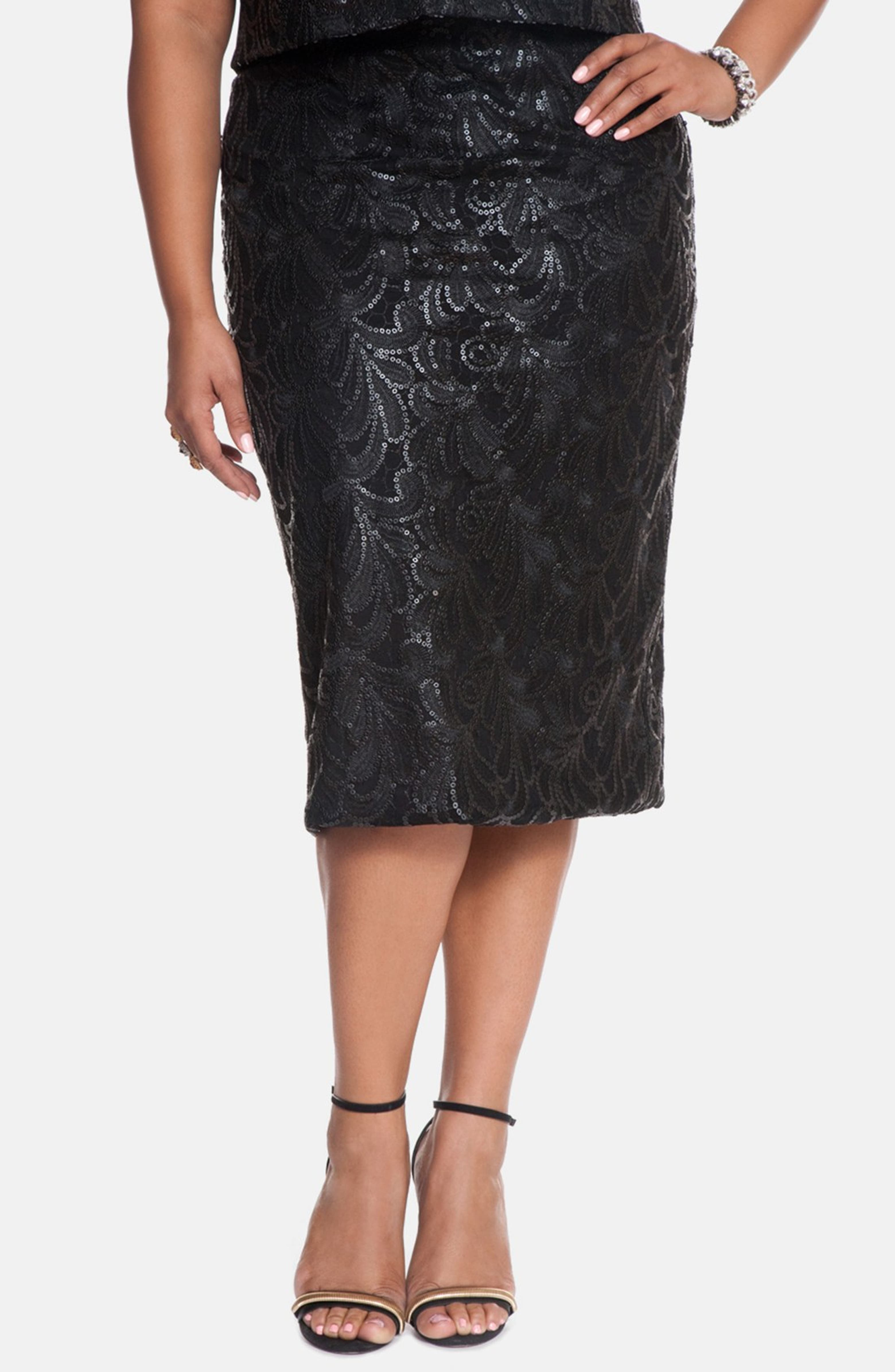 ELOQUII Sequin & Mesh Pencil Skirt (Plus Size) | Nordstrom