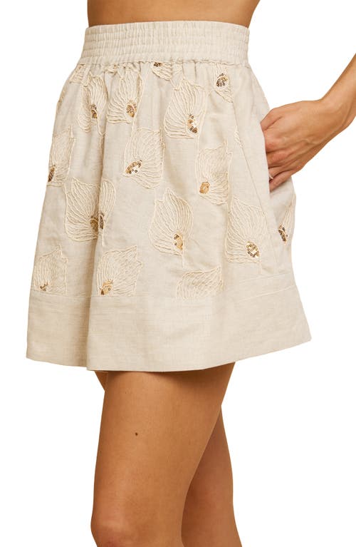 Shop Ciebon Elmira Sequin Linen & Cotton Miniskirt In Cream