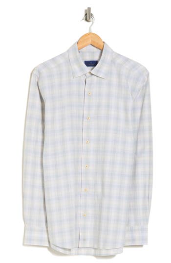 Shop David Donahue Casual Plaid Cotton Poplin Button-down Shirt In Grass/blue