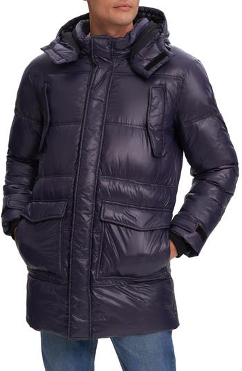 Noize Kiefer Mid Length Puffer Coat In Navy Eclipse