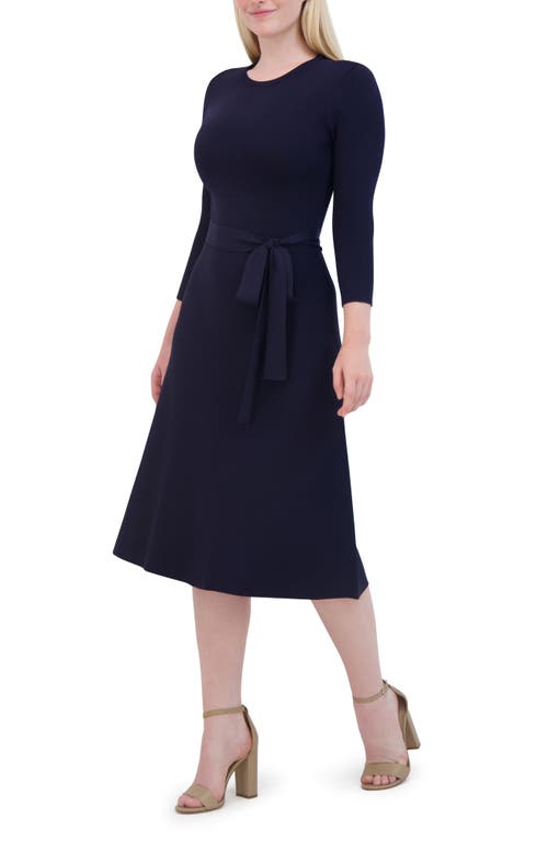 Shop Eliza J Tie Belt Dress In Navy