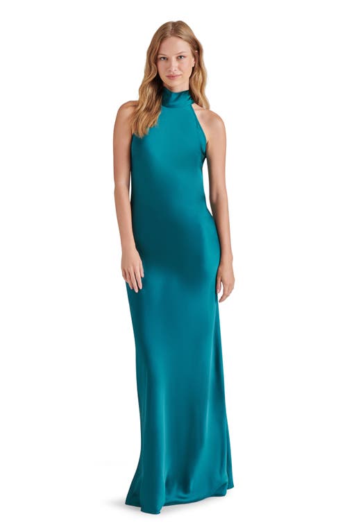 Shop Steve Madden Lara Satin Bias Cut Maxi Dress In Deep Teal