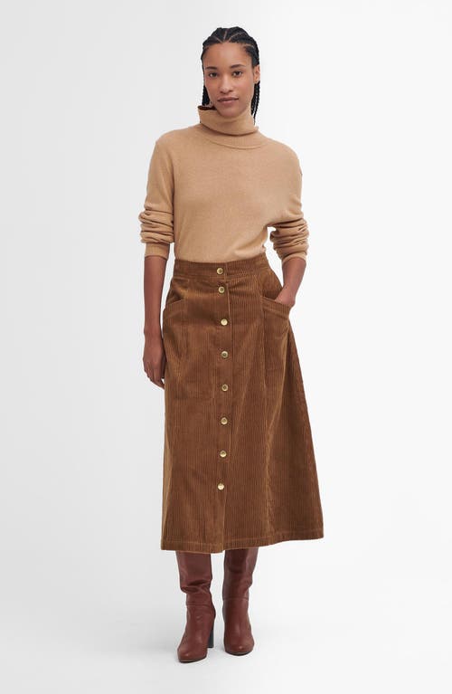 Shop Barbour Samara Cotton Corduroy Midi Skirt In Sienna